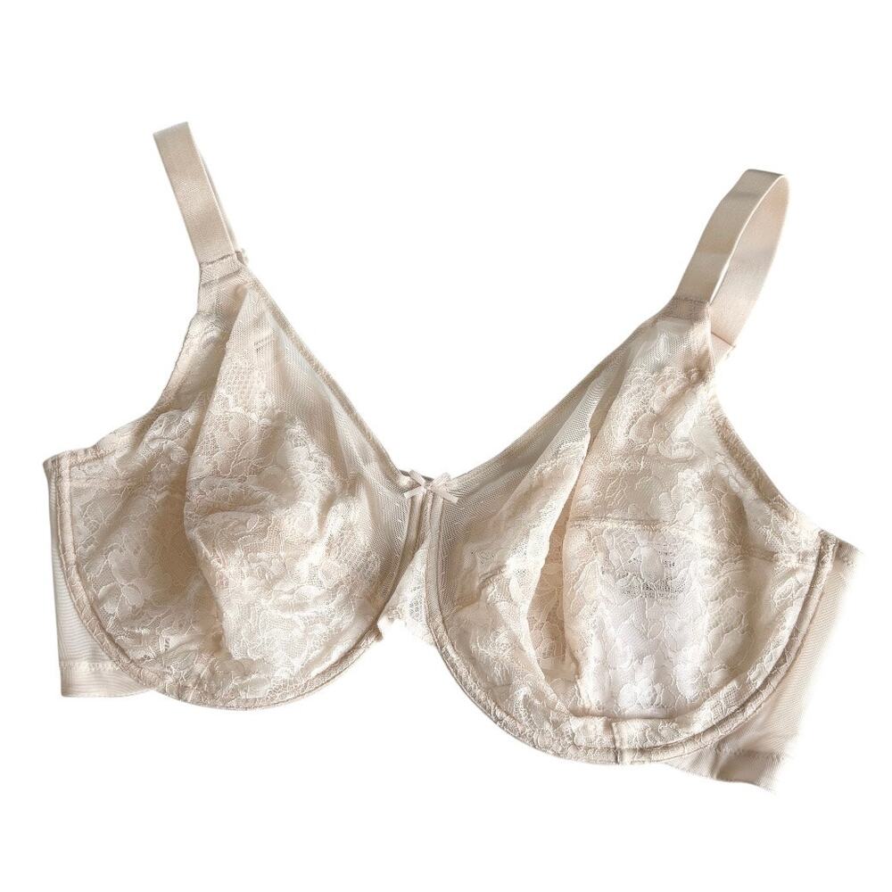 HSIA Enchante Cream Lace Soft Mesh Underwire Bra Women's Size 42H NWT Lingerie